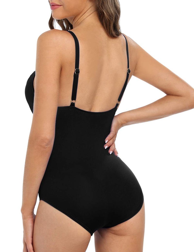 Hilor Push Up Bathing Suit for Women Tummy Control Swimwear Cute One Piece Swimsuits V Neck Swimming Suits Black 6 - Image 5